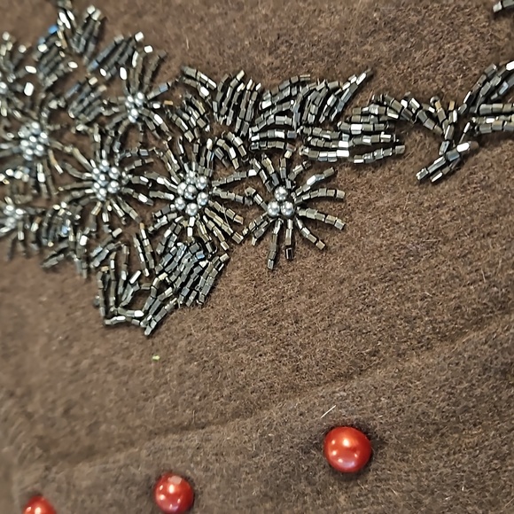 AIRPORT Brown long sleeve button down beaded embellished Angora lambswool M EUC - Picture 7 of 11